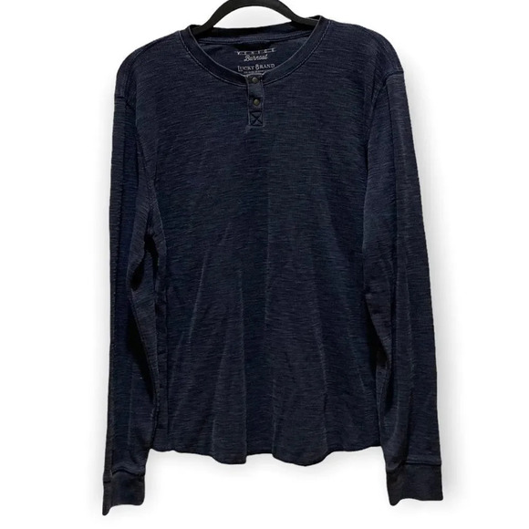 LUCKY BRAND Venice Burnout Snap Notch Shirt Extra Large XL Navy Blue Night Sky - Picture 1 of 7